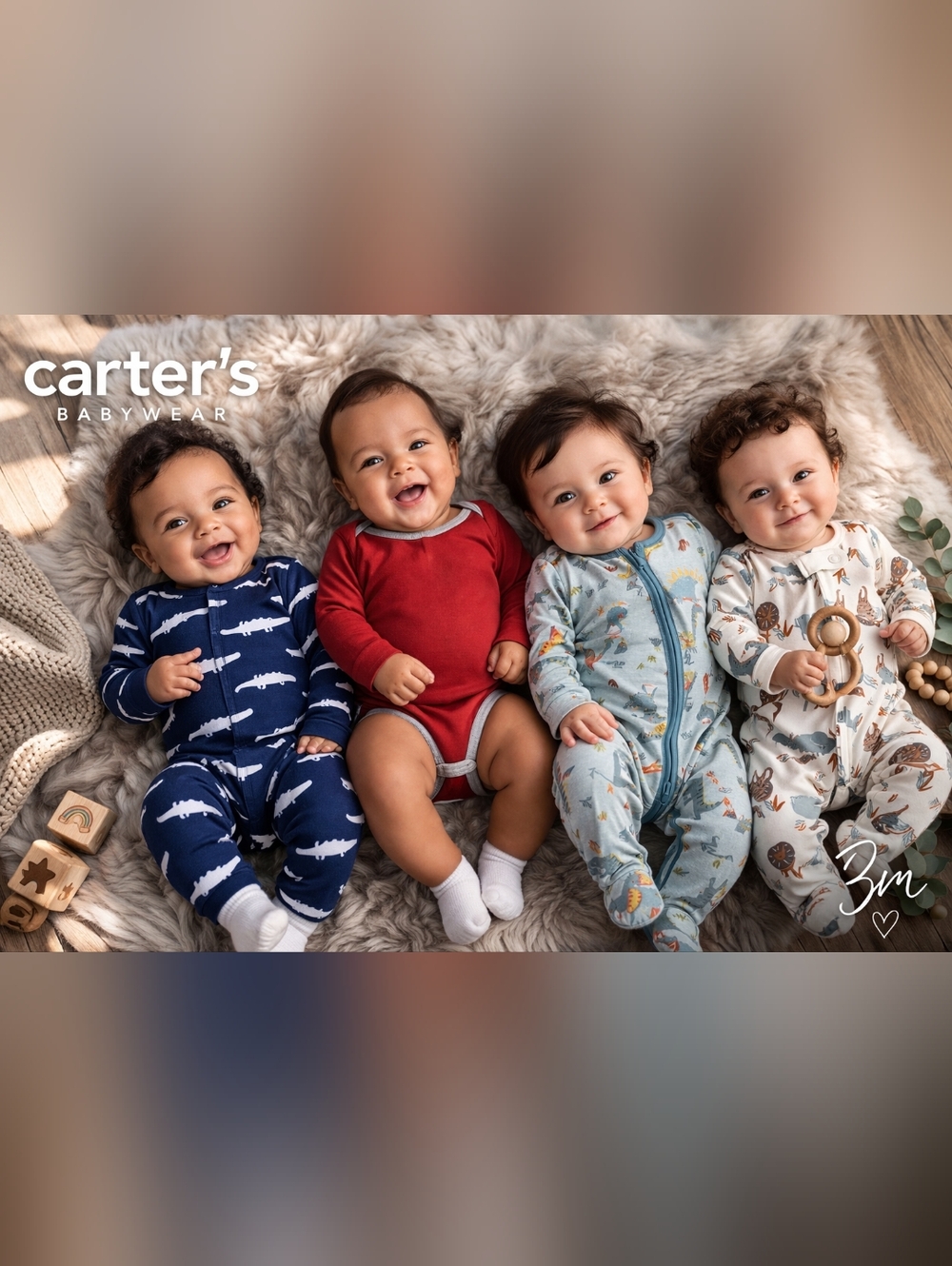 Carter’s Baby 3M Bundle Boy Sleeper Lot Dinos Crocodile Footed PJs 4 Pcs #2041